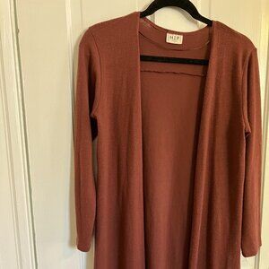Rust-colored long cardigan with deep slits, Size S